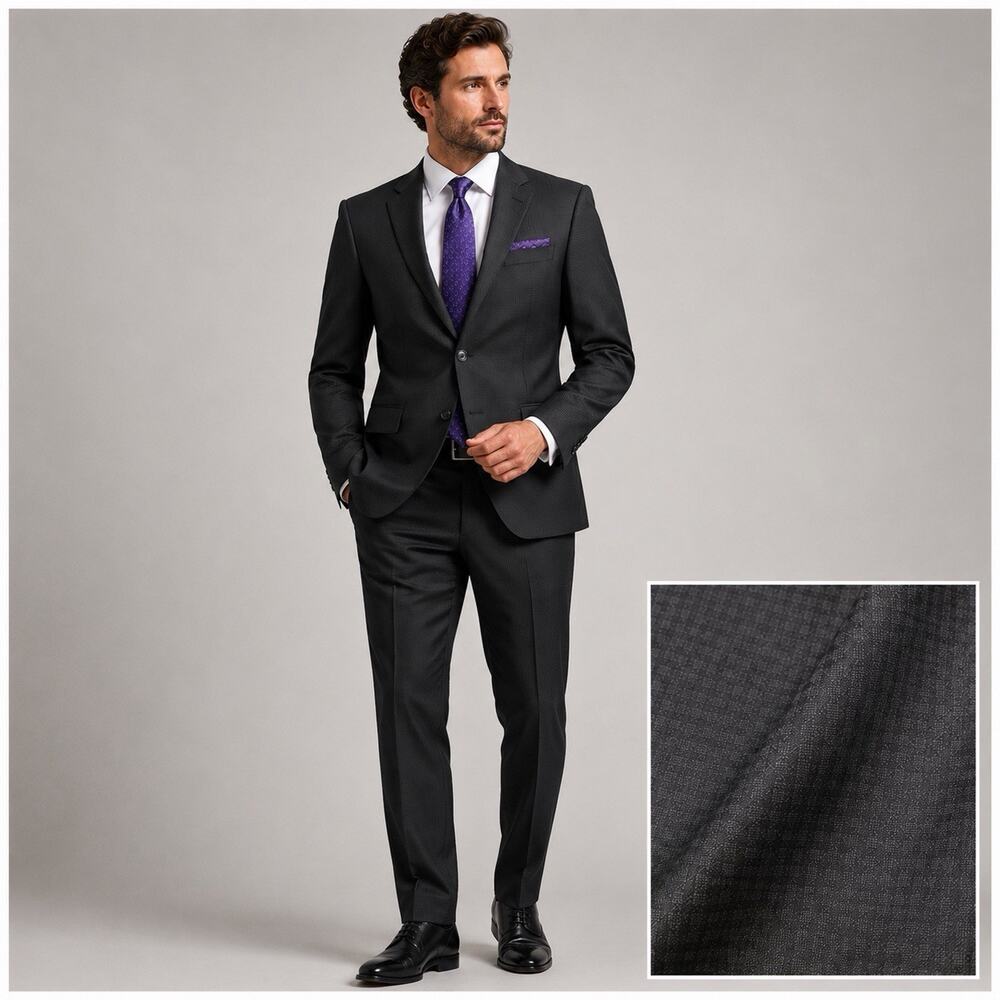 Ted Baker London Endurance Jones Suit 38R 100% Wool Charcoal Check Pants 34x32